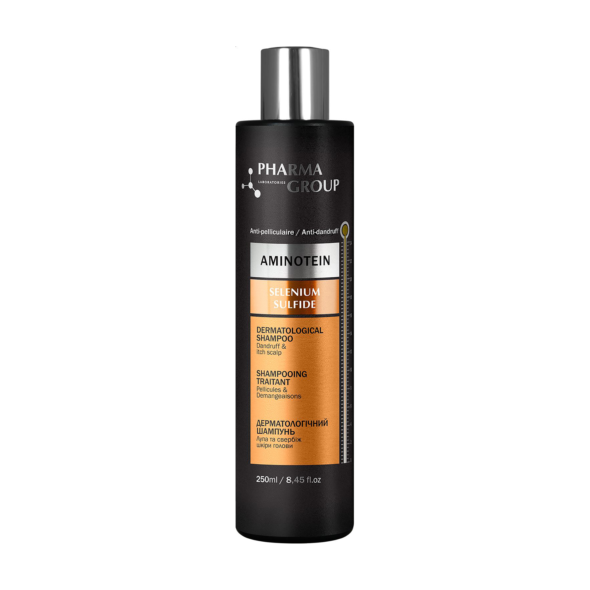 Дерматологічний шампунь Pharma Group Aminotein Selenium Sulfide Dermatological Shampoo проти лупи та свербіжу шкіри голови, 250 мл